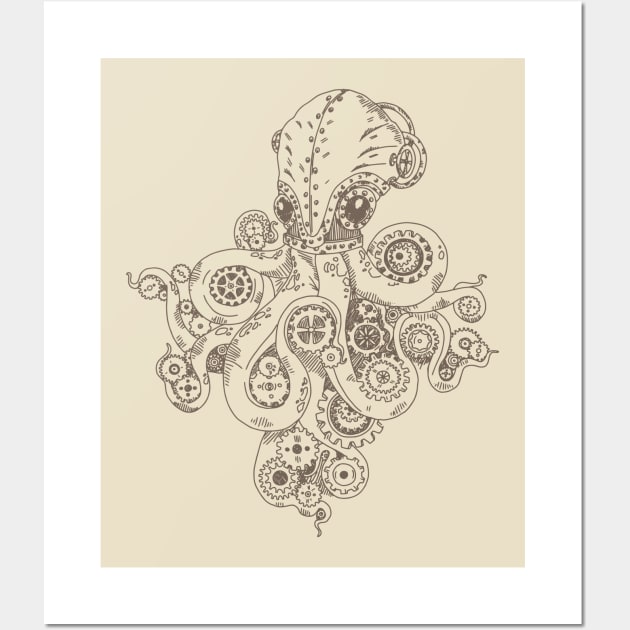 Steampunk Mechanical Octopus Wall Art by Digster